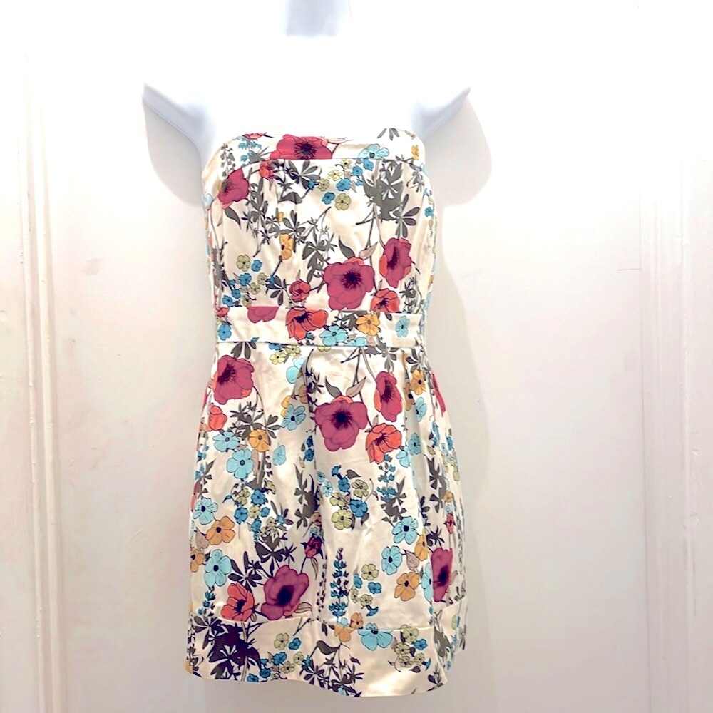 Strapless American Rag floral colorful mini dress Y2K size XS garden dress